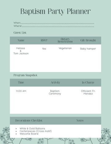 Free Baptism Party Planner Template to Edit Online