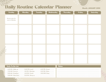 Free Daily Routine Calendar Planner Template to Edit Online