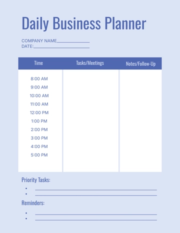 Free Daily Business Planner Template to Edit Online