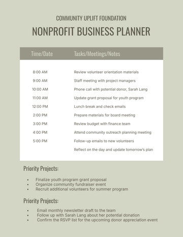 Free Nonprofit Business Planner Template to Edit Online