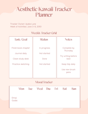 Free Aesthetic Kawaii Tracker Planner Template to Edit Online