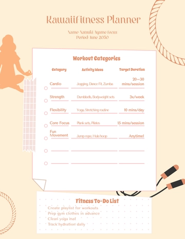 Free Kawaii Fitness Planner Template to Edit Online