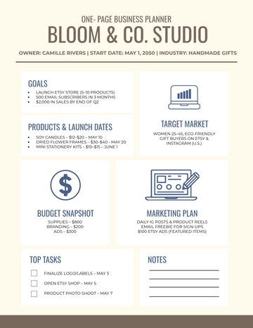Free One-Page Business Planner Template to Edit Online