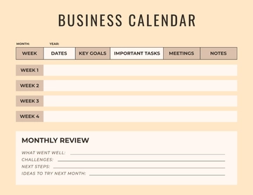 Free Business Calendar Planner Template to Edit Online