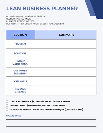 Free Lean Business Planner Template to Edit Online