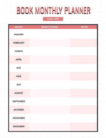 Free Book Monthly Planner Template to Edit Online