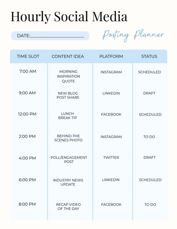 Free Hourly Social Media Posting Planner Template to Edit Online Free Hourly Social Media Posting Planner Template to Edit Online