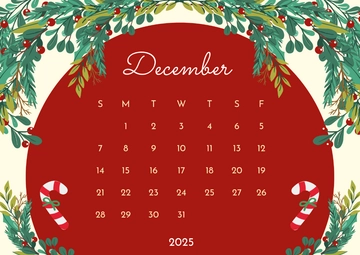 Free December 2025 Floral Wreath Calendar Template to Edit Online