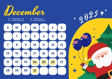 Free Australia December 2025 Calendar Template to Edit Online