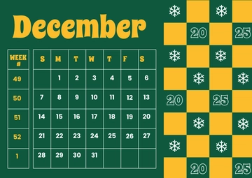 Free December 2025 Calendar with Week Numbers Template to Edit Online