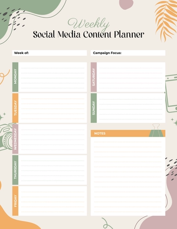 Free Weekly Social Media Planner Template to Edit Online Free Weekly Social Media Planner Template to Edit Online