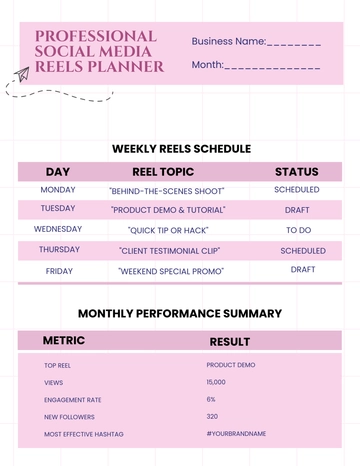 Free Professional Social Media Reels Planner Template to Edit Online Free Professional Social Media Reels Planner Template to Edit Online