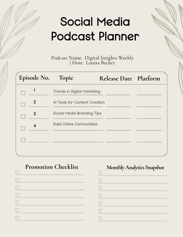 Free Social Media Podcast Planner Template to Edit Online Free Social Media Podcast Planner Template to Edit Online