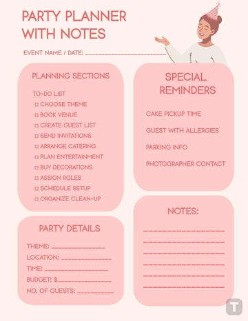 Free Party Planner with Notes Template to Edit Online