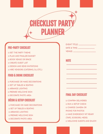 Free Checklist Party Planner Template to Edit Online