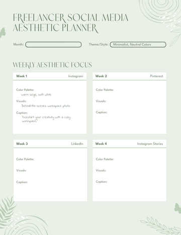 Free Aesthetic Freelancer Social Media Planner Template to Edit Online