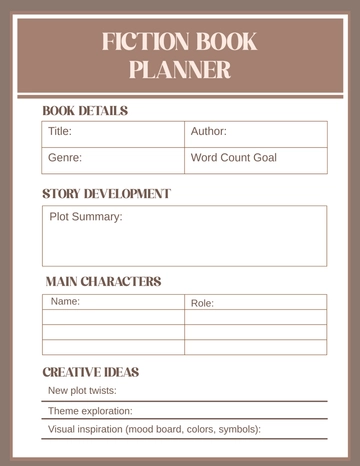 Free Fiction Book Planner Template to Edit Online
