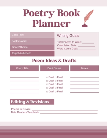 Free Poetry Book Planner Template to Edit Online