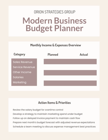 Free Modern Business Budget Planner Template to Edit Online