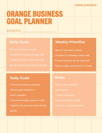Free Orange Business Goal Planner Template to Edit Online