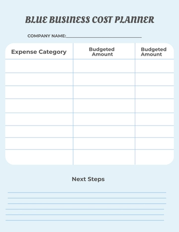 Free Blue Business Cost Planner Template to Edit Online