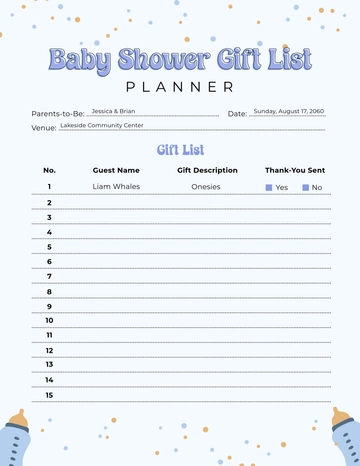 Free Baby Shower Gift List Planner Template to Edit Online