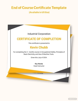 End of Course Certificate Template