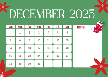 Free Red Green December 2025 Calendar Template to Edit Online