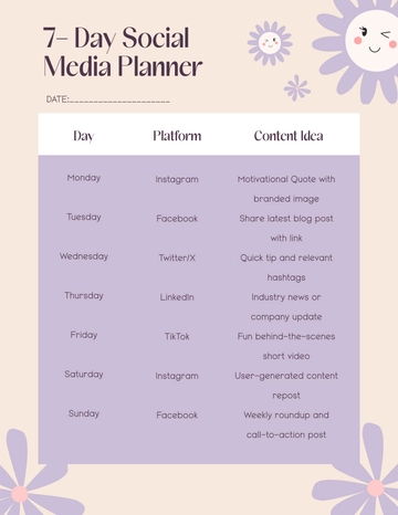 Free 7- Day Social Media Planner Template to Edit Online Free 7- Day Social Media Planner Template to Edit Online