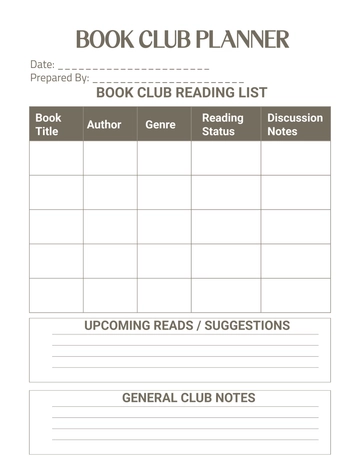 Free Book Club Planner Template to Edit Online