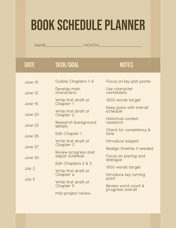 Free Book Schedule Planner Template to Edit Online