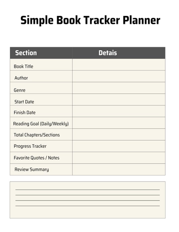 Free Simple Book Tracker Planner Template to Edit Online