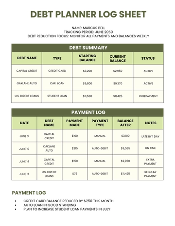 Free Debt Planner Log Sheet Template to Edit Online
