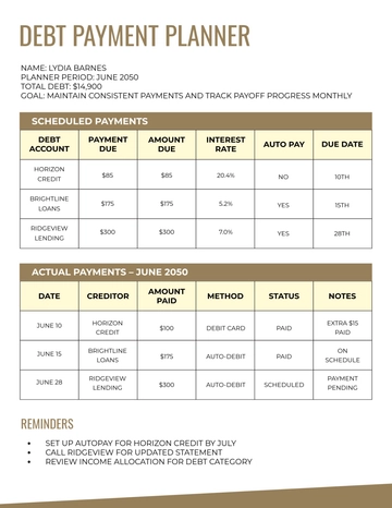 Free Debt Payment Planner Template to Edit Online