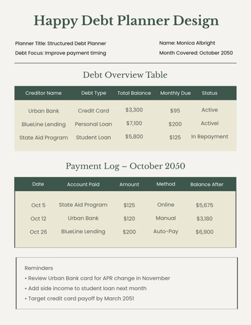 Free Happy Debt Planner Design Template to Edit Online