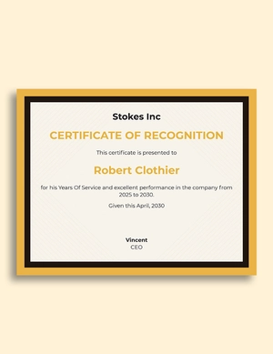 Years Of Service Recognition Certificate Template
