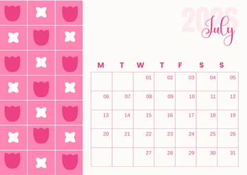 Free Pink Floral July 2026 Calendar Template to Edit Online
