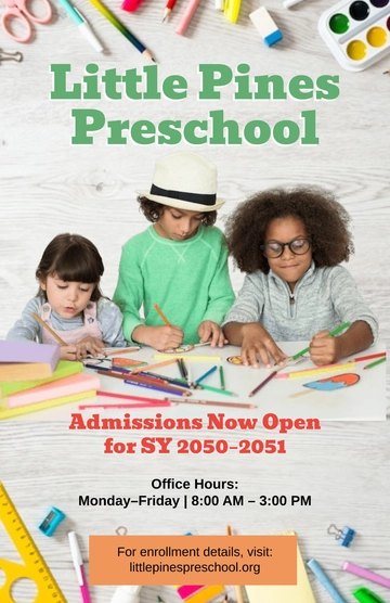 Free Preschool Admission Poster Template to Edit Online