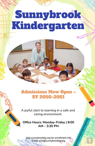 Free Kindergarten Admission Poster Template to Edit Online