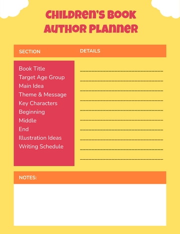 Free Children’s Book Author Planner Template to Edit Online