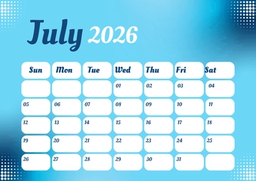 Free Gradient Color July 2026 Calendar Template to Edit Online