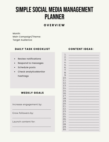 Free Simple Social Media Management Planner Template to Edit Online Free Simple Social Media Management Planner Template to Edit Online