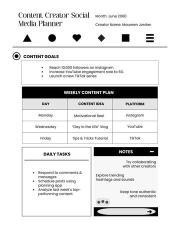 Free Content Creator Social Media Planner Template to Edit Online Free Content Creator Social Media Planner Template to Edit Online