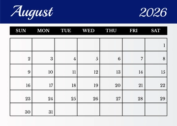 Free Printable August 2026 Calendar Template to Edit Online