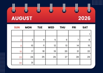 Free August 2026 Calendar Clipart Template to Edit Online