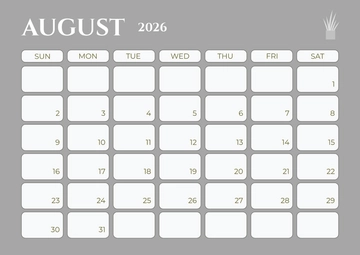 Free Minimalist August 2026 Calendar Template to Edit Online