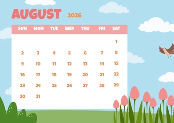 Free Spring Flower August 2026 Calendar Template to Edit Online