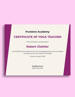 Yoga Teacher Certificate Template