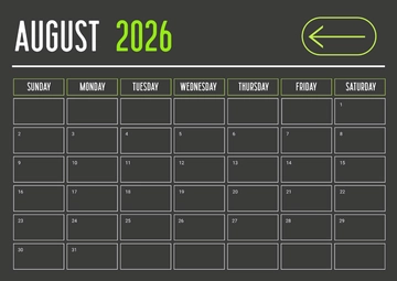 Free Grey Minimal August 2026 Calendar Template to Edit Online