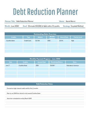 Free Debt Reduction Planner Template to Edit Online